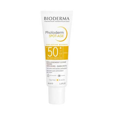 کرم ضد آفتاب بی رنگ بایودرما +SPF50 مدل Photoderm Spot-Age
